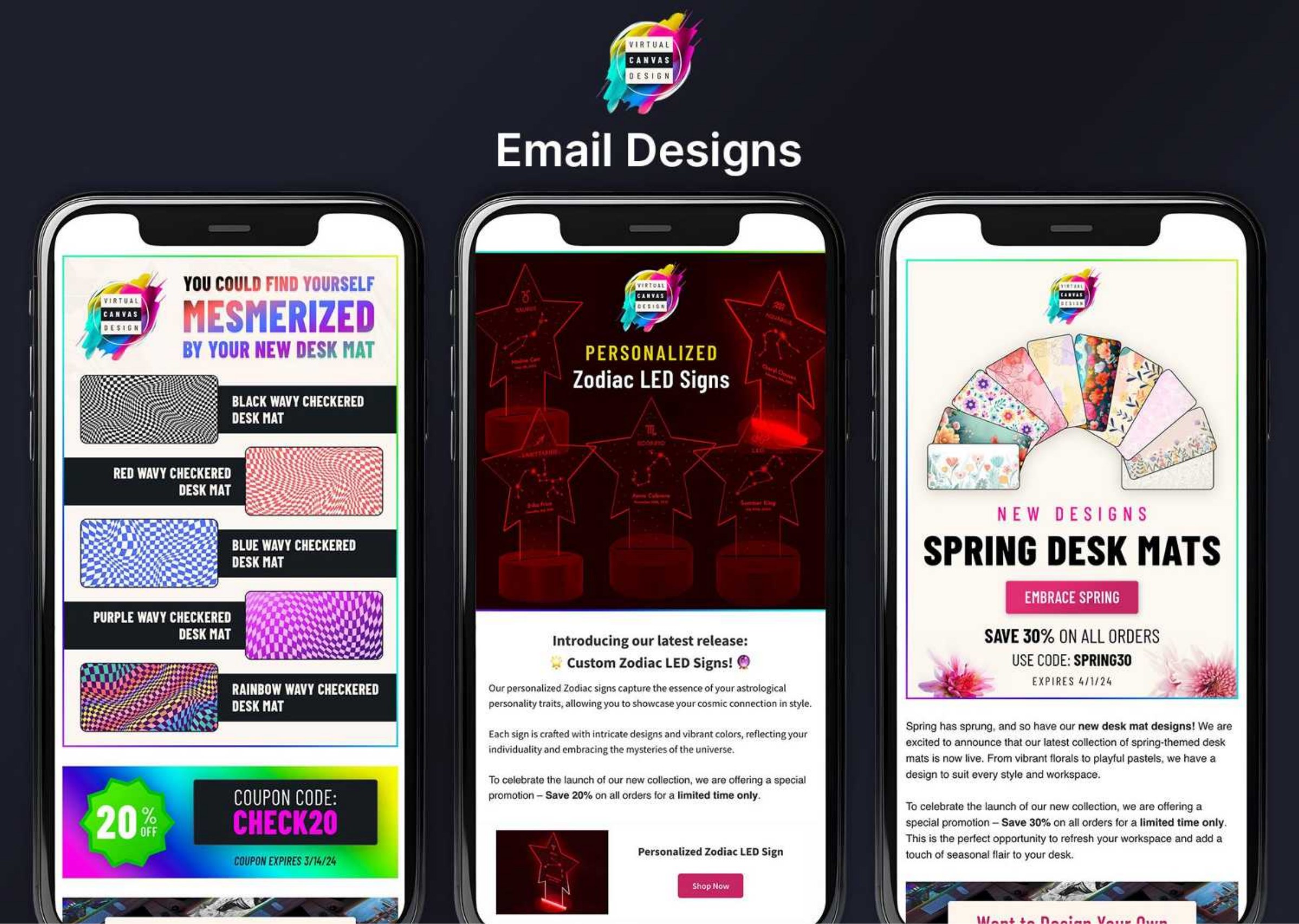 Virtual Canvas Design email campaigns